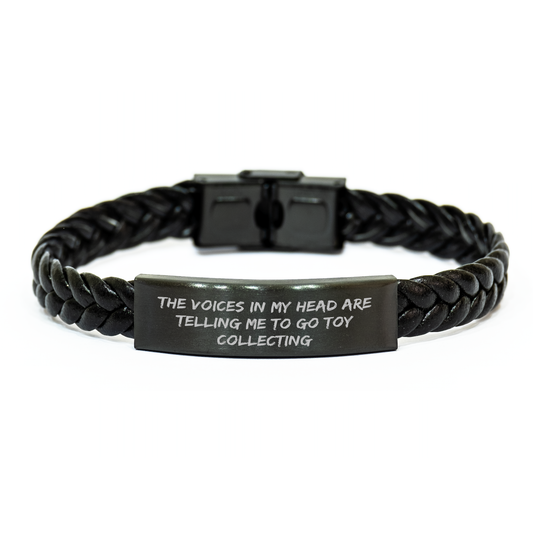 Funny Toy Collecting Gifts for Men - Interlaced Leather Bracelet with Quote 'The Voices In My Head Are Telling Me To Go Toy Collecting' - Gifts from Dad to Son - Father's Day Unique Gifts - Image 1