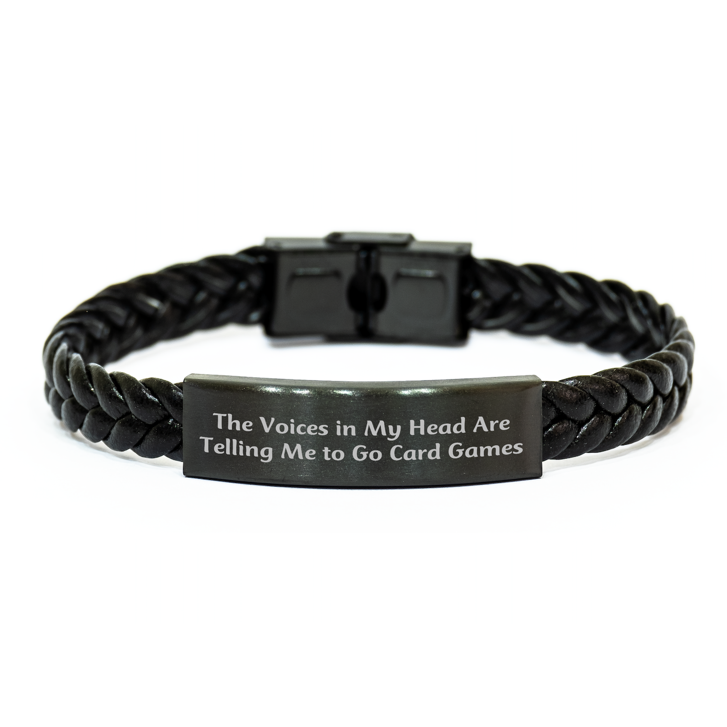 Funny Card Games Gifts for Men, Interlaced Leather Card Games Bracelet with Engraved Stainless Steel, Gifts from Friends to Family on Father's Day - Image 1