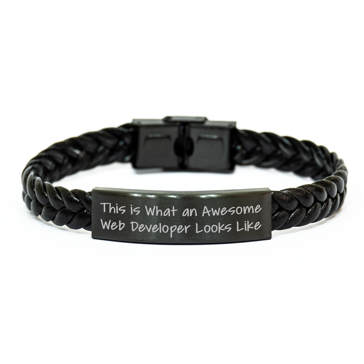 Funny Web Developer Gifts from Dad - Interlaced Leather Bracelet for Awesome Web Developers on Father's Day - 'This Is What An Awesome Web Developer Looks Like' Quote - Image 1