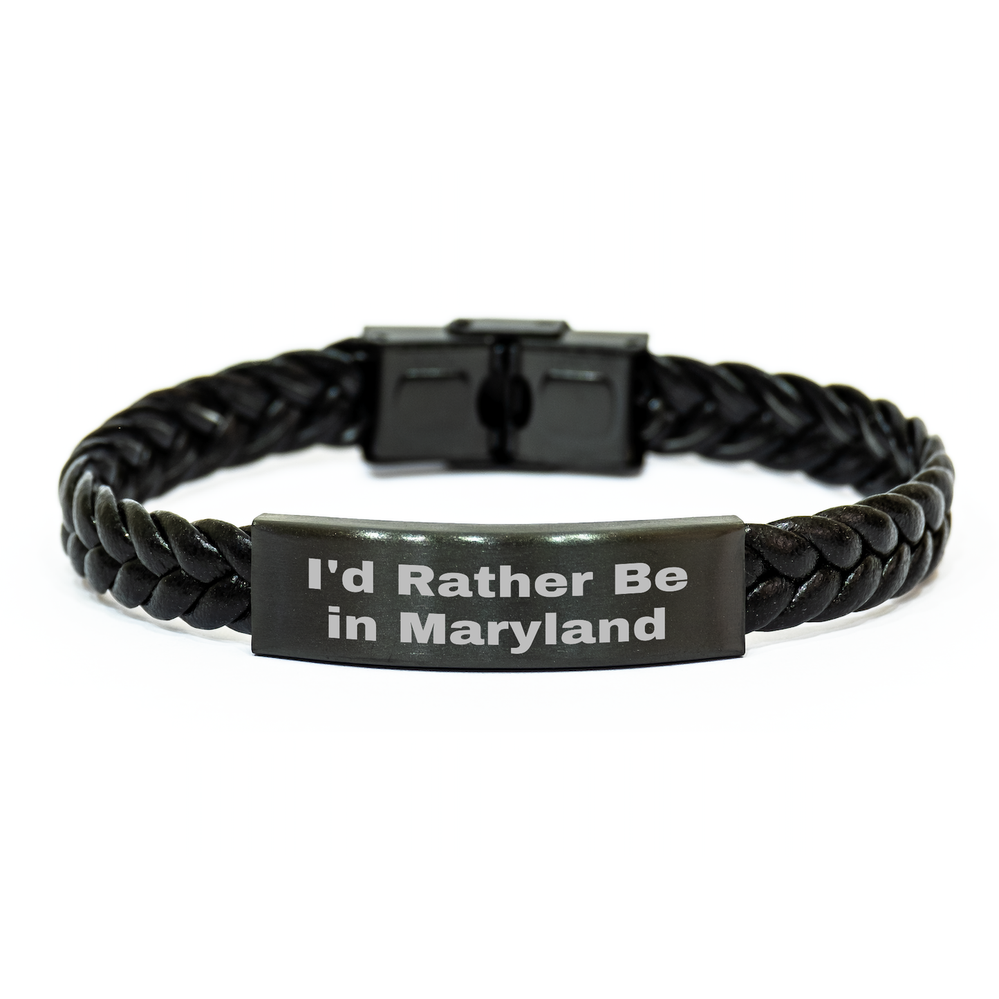 Maryland Enthusiasts' Unique Gifts from Friends to Family - 'I'd Rather Be In Maryland' Interlaced Leather Bracelet for Father's Day - Image 1