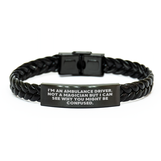 Ambulance Driver Gifts - Funny Leather Strap, 'I'm Not a Magician' Quote, Interlaced Stainless Steel and PU Leather, 7.87'' Length, Father's Day Unique Gifts from Friends - Image 1