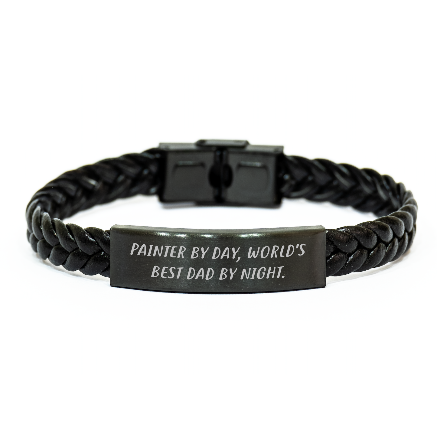 Painter's Creative Spirit, World's Best Dad by Night - Interlaced Leather Bracelet, Gifts from Men for Painter, Father's Day Unique Gifts - Image 1