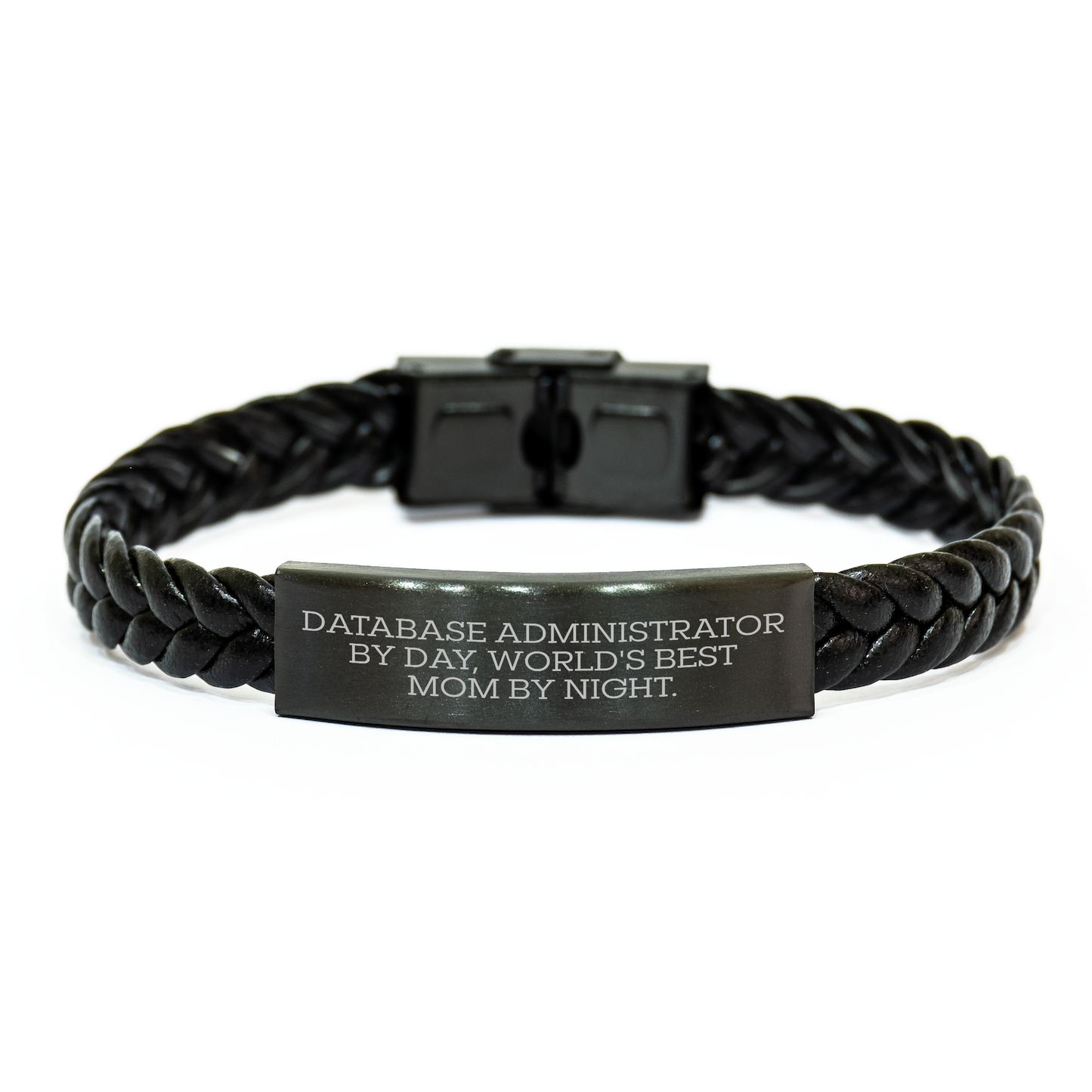 Database Administrator Gifts, Interlaced Leather Bracelet, Funny Quote - Gift from Mom for Database Administrator, Graduation Unique Gifts, World's Best Mom By Night. - Image 1