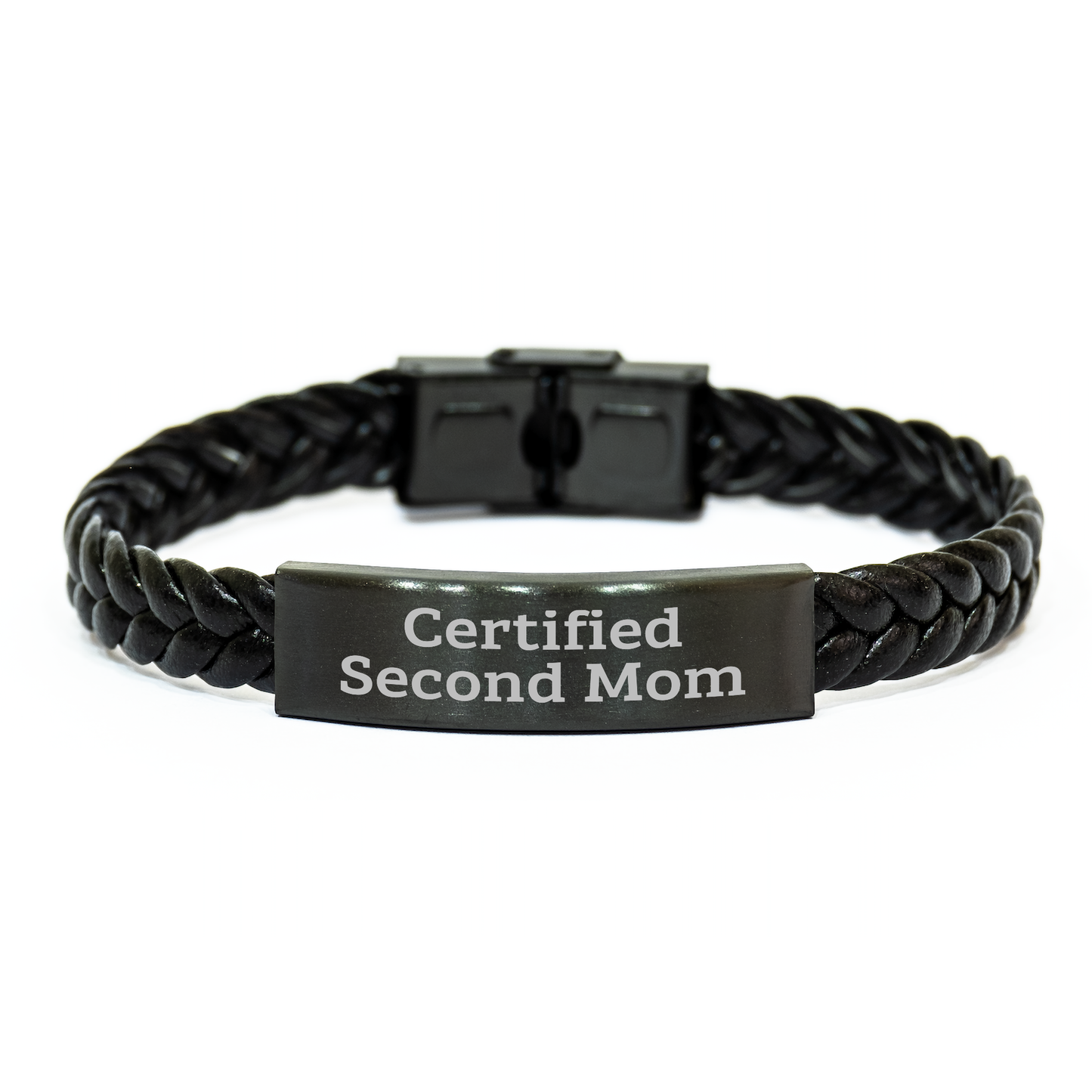 Funny Second Mom Gifts, Certified Second Mom Interlaced Leather Bracelet for Men and Women, Father's Day Unique Gifts from Family, Second Mom Jewelry for Men and Women - Image 1