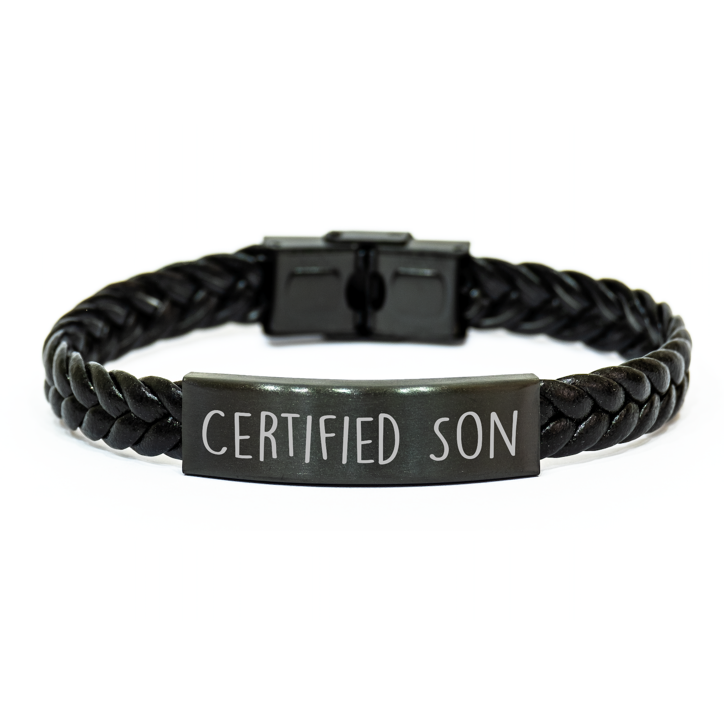 Funny Son Gifts from Men - Interlaced Leather Bracelet for His Father's Day, 'Certified Son' Quote, Stainless Steel and PU Leather Combination - Image 1