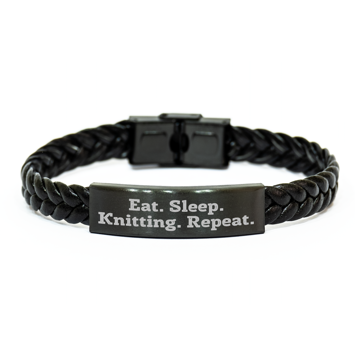 Knitting Enthusiasts' Delight, Eat. Sleep. Knitting. Repeat., Unique Gifts for Men from Friends on Father's Day, Interlaced Leather Knitting Accessories - Image 1