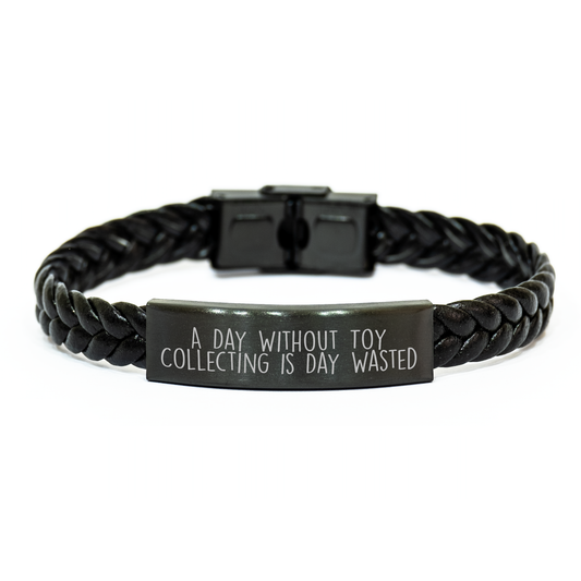 Funny Toy Collecting Gifts for Men, 'A Day Without Toy Collecting Is Day Wasted' Interlaced Leather Bracelet, Gifts from Men to Men, Father's Day Unique Gifts - Image 1