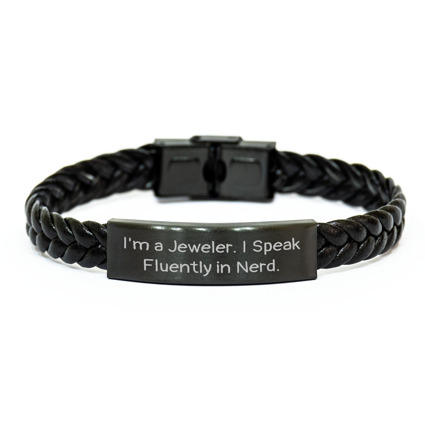 Jeweler Gifts from Men, Funny Quote Interlaced Leather Bracelet for Women, Mother's Day Unique Gifts from Family, 'I'm A Jeweler. I Speak Fluently In genius.' - Image 1