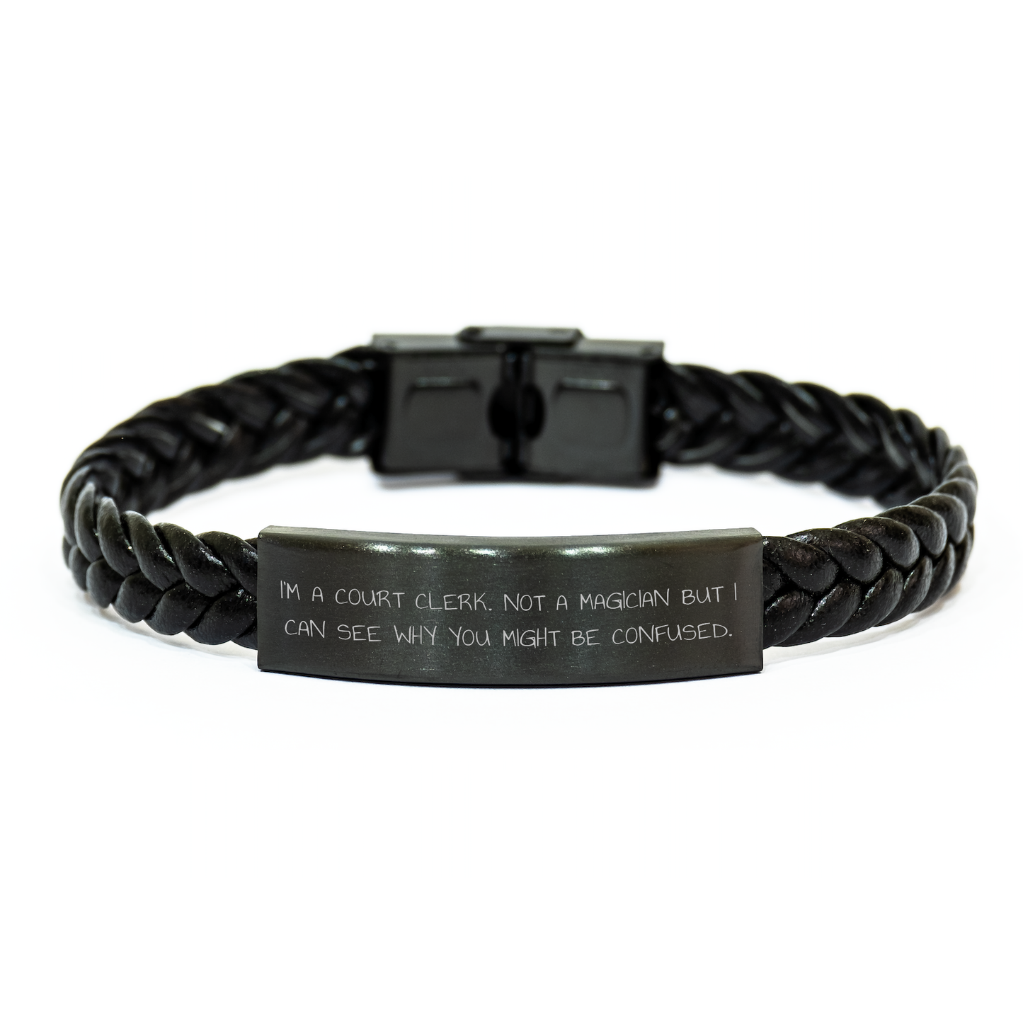 Court Clerk Humor Interlaced Leather Graduation Gifts from Women to Court Clerks, Funny Quote - Image 1