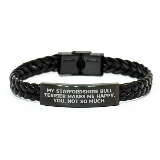 Staffordshire Bull Terrier Dog Lover's Funny Quote Interlaced Leather Bracelet Gifts from Men to Father's Day - Image 1