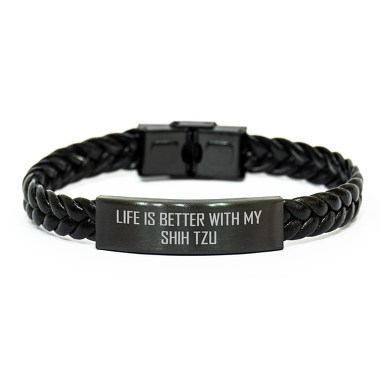 Shih Tzu Dog Lover Gifts - Interlaced Leather Bracelet, Life Is Better With My Shih Tzu, Father's Day Unique Gifts from Family, Gifts for Shih Tzu Dog Owners - Image 1