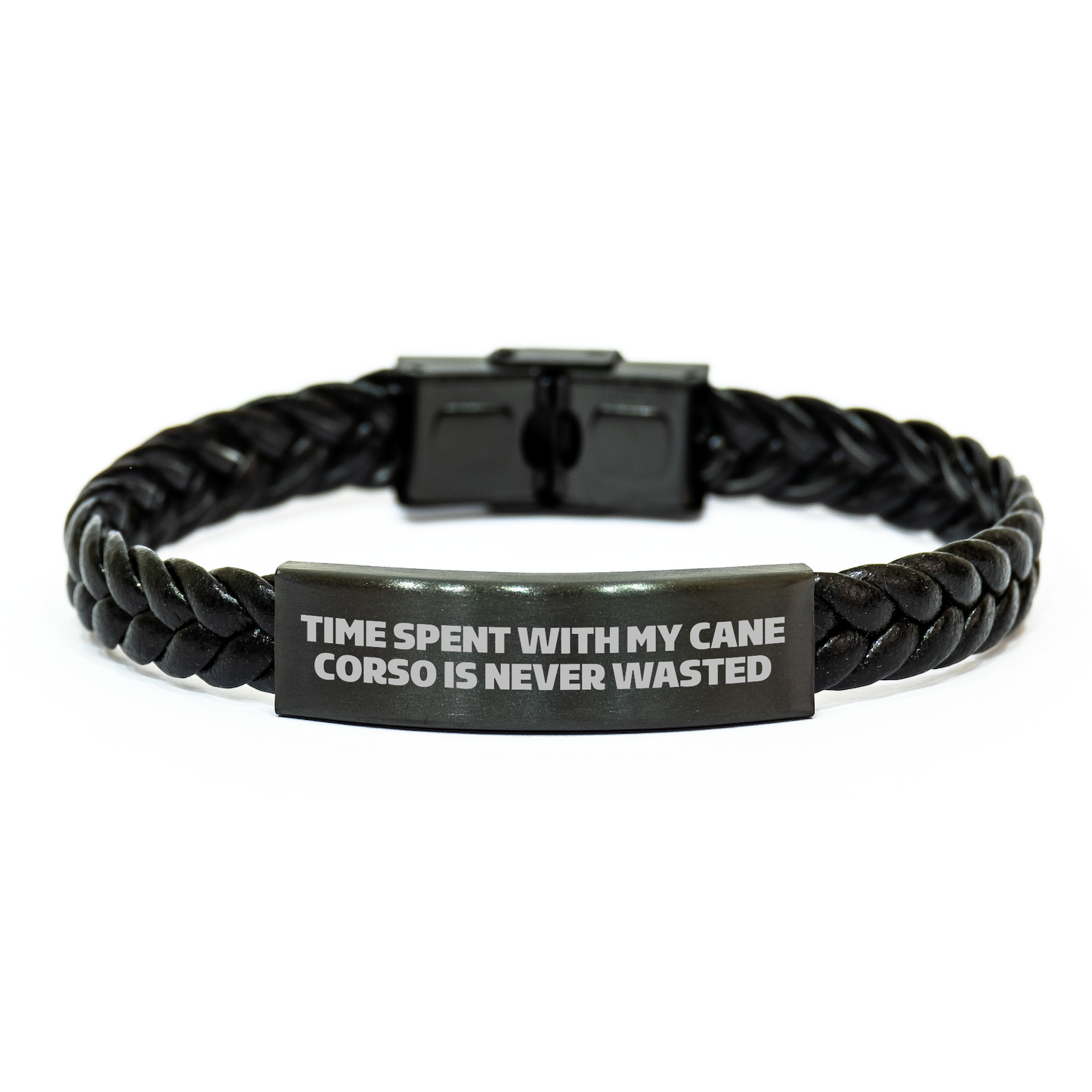 Cute Cane Corso Dog Gifts from Family - Interlaced Leather Bracelet for Men - Time Spent with Cane Corso Is Never Wasted, Father's Day Unique Gifts for Friends, Coworkers, and Loved Ones - Image 1