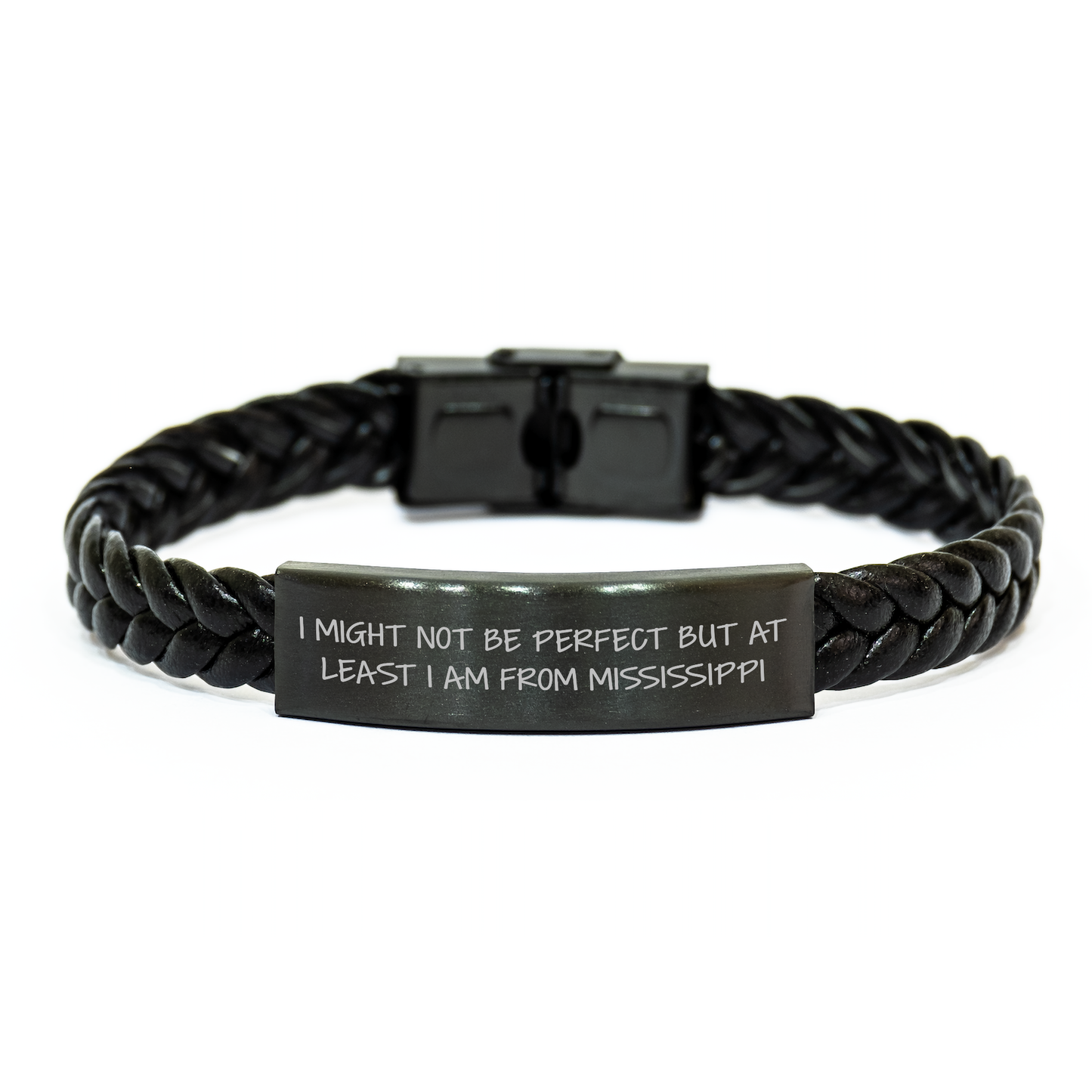 Funny Mississippi Gifts, I Might Not Be Perfect But At Least I Am From Mississippi, Interlaced Leather Bracelet, Mother's Day Unique Gifts from Mississippi to Mom - Image 1