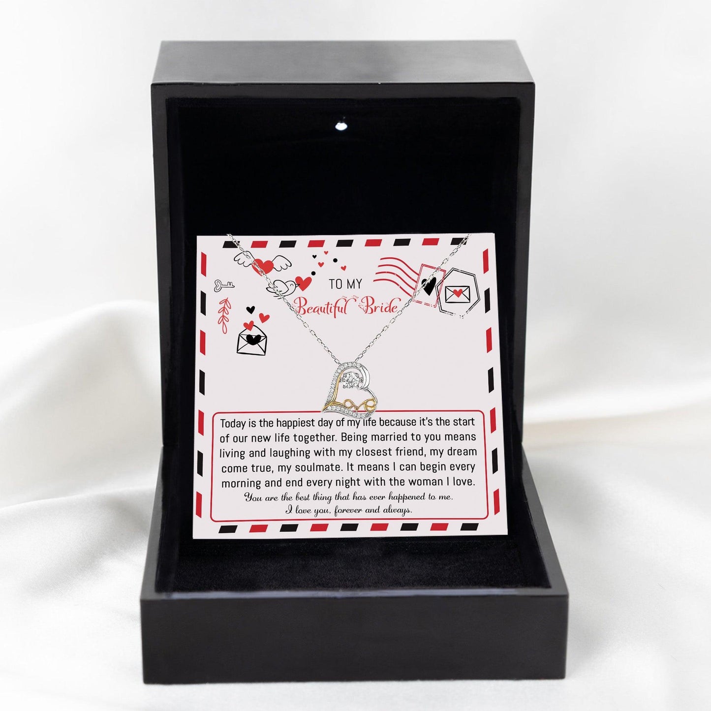 Bride Wedding Day Gift - The Happiest Day - Love Dancing Heart Pendant Necklace - Mallard Moon Gift Shop