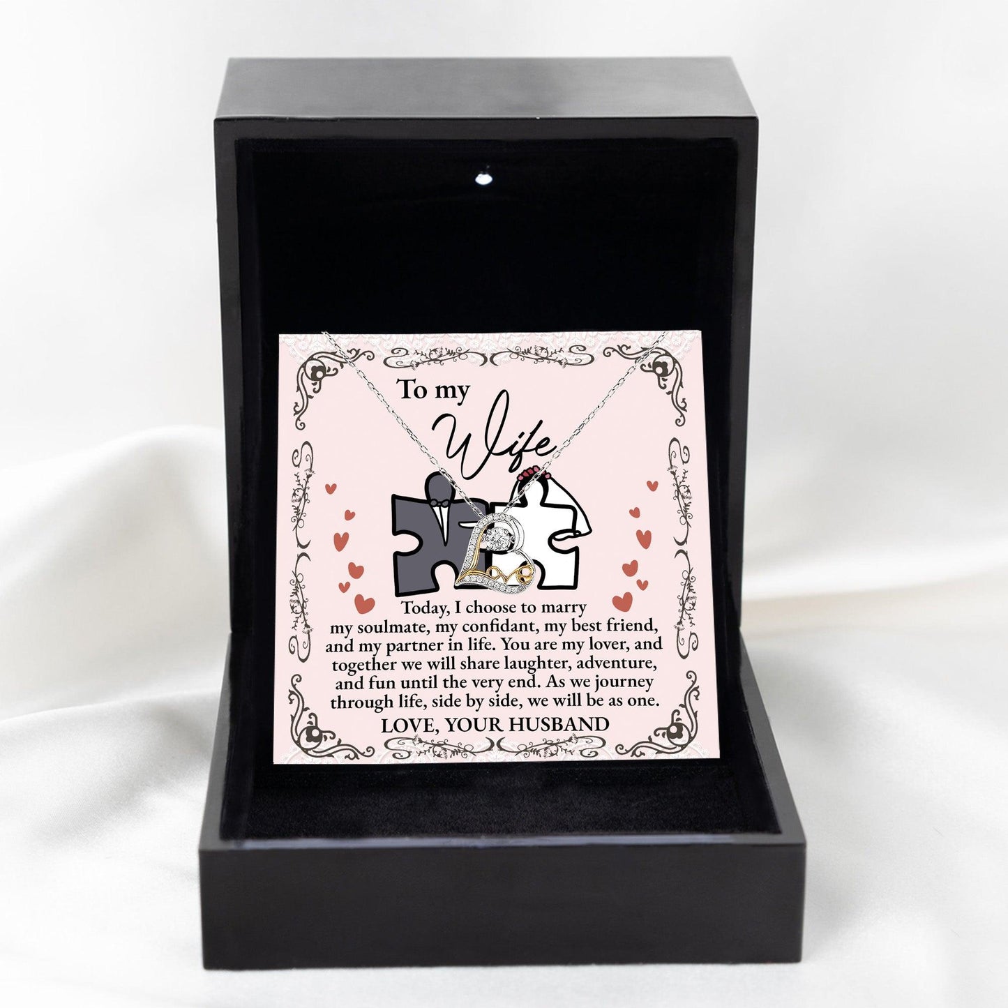 Wife Wedding Day Gift We Will Be As One Love Dancing Heart Pendant Necklace Bride Gift from Groom - Mallard Moon Gift Shop