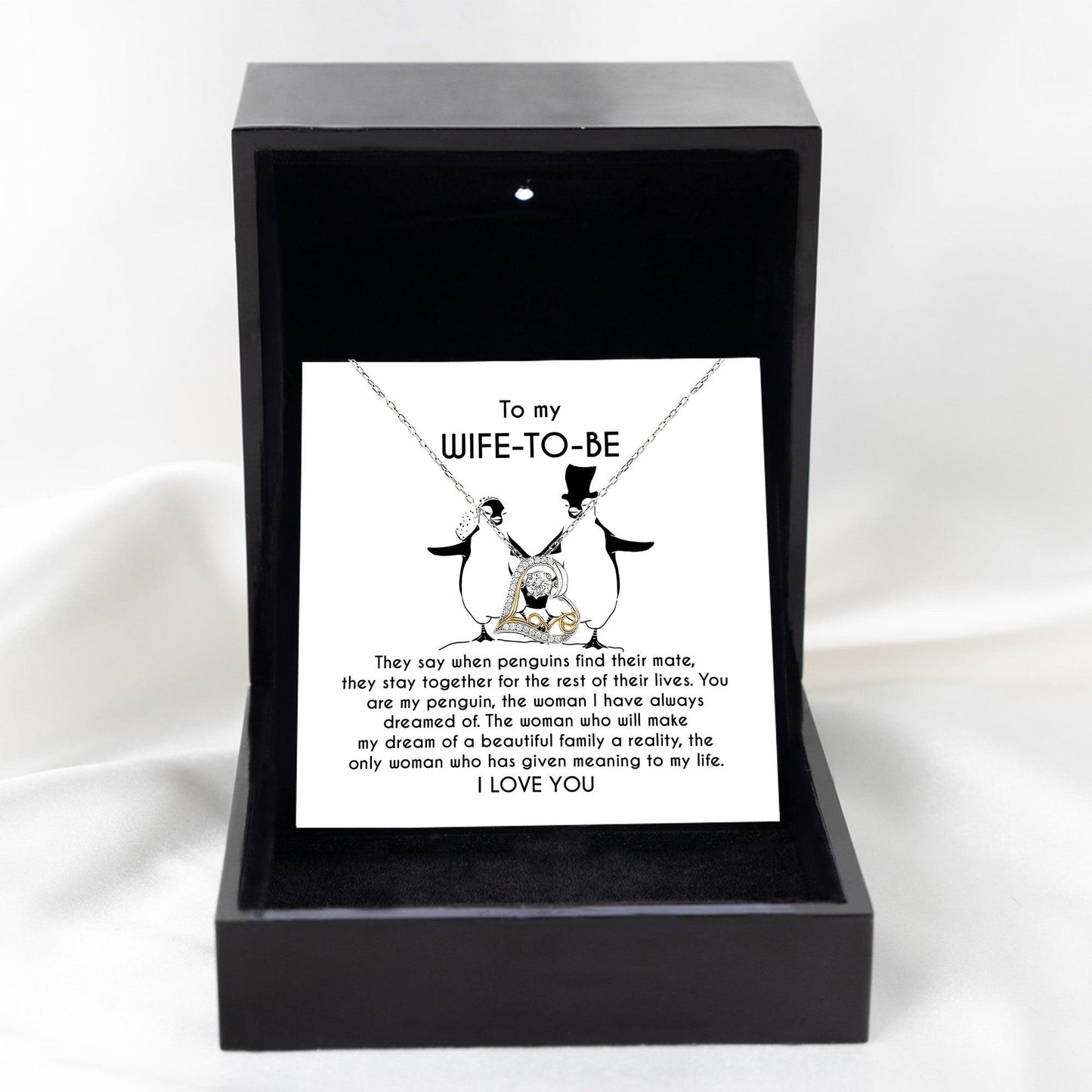 To My Wife-to-be You Are My Penguin Love Dancing Heart Pendant Necklace - Mallard Moon Gift Shop