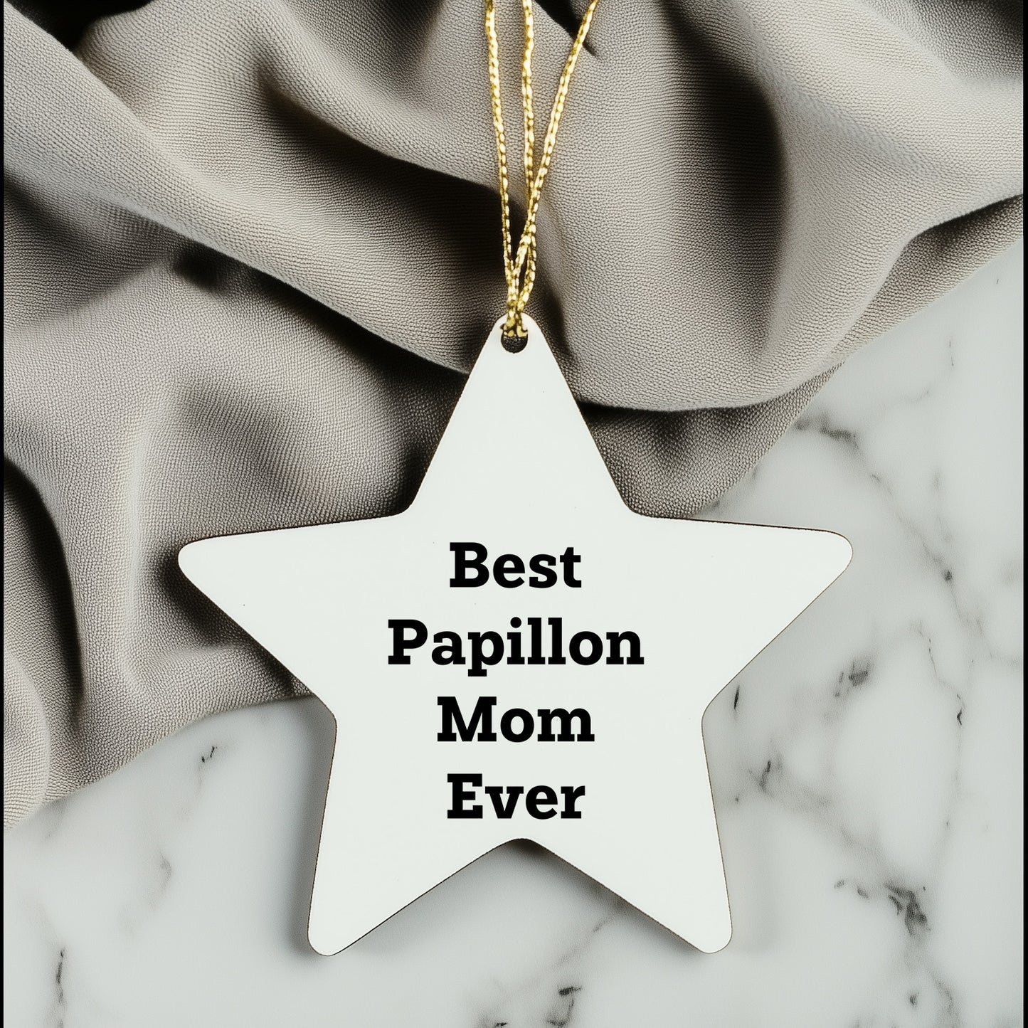 Best Papillon Mom Ever Star Ornament, White, 3.25'' Tall, Papillon Dog Gifts for Christmas