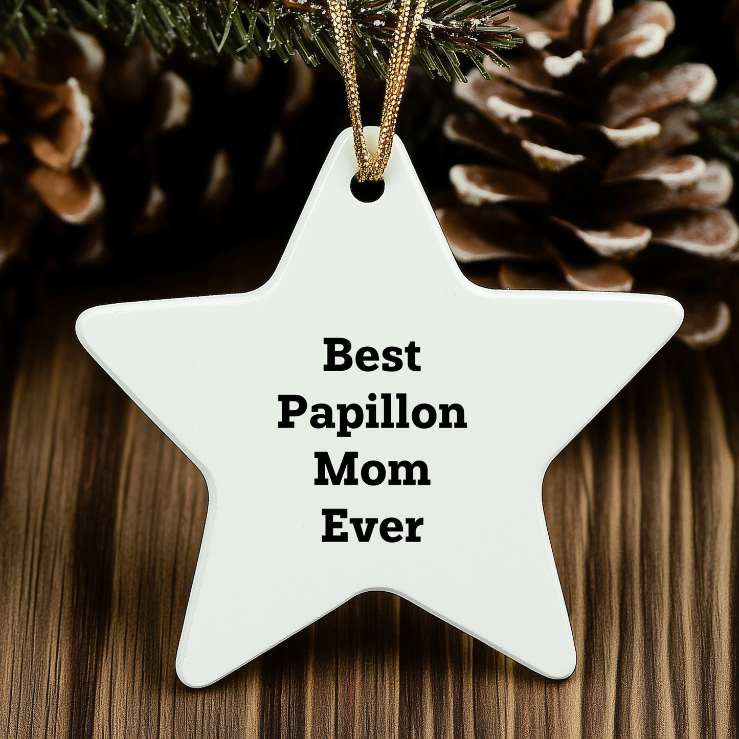 Best Papillon Mom Ever Star Ornament, White, 3.25'' Tall, Papillon Dog Gifts for Christmas