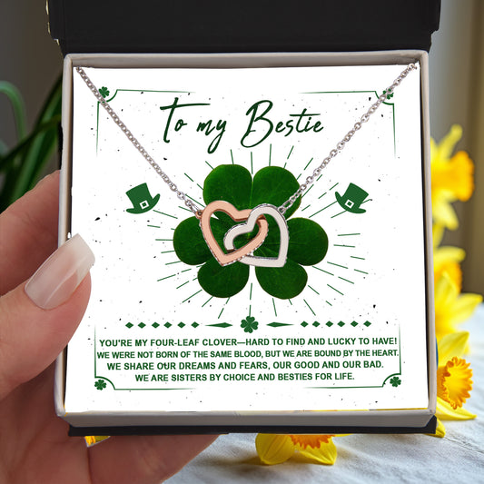 Lucky Four-Leaf Clover Best Friend Gift – Interlocking Hearts Necklace - Mallard Moon Gift Shop