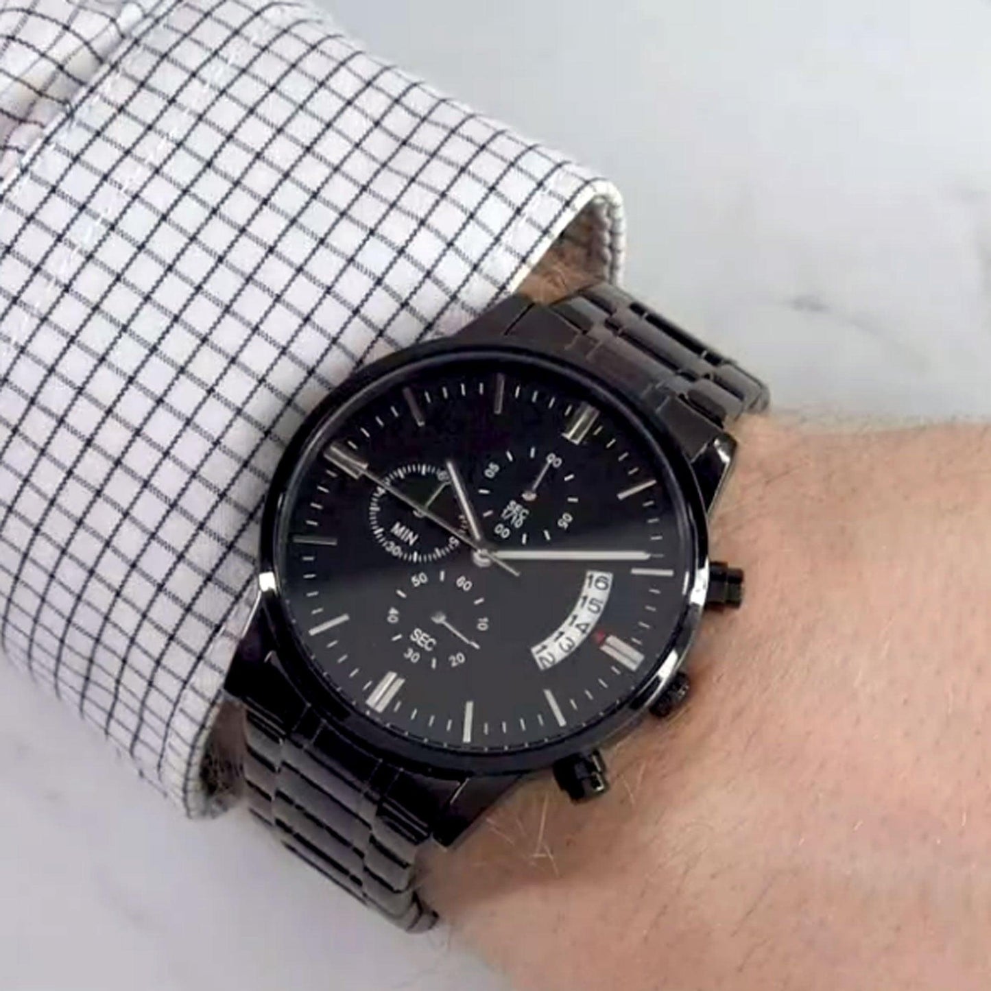 Husband Wedding Day Gift-Best Man-Star Of Fame-Black Chronograph Watch - Mallard Moon Gift Shop