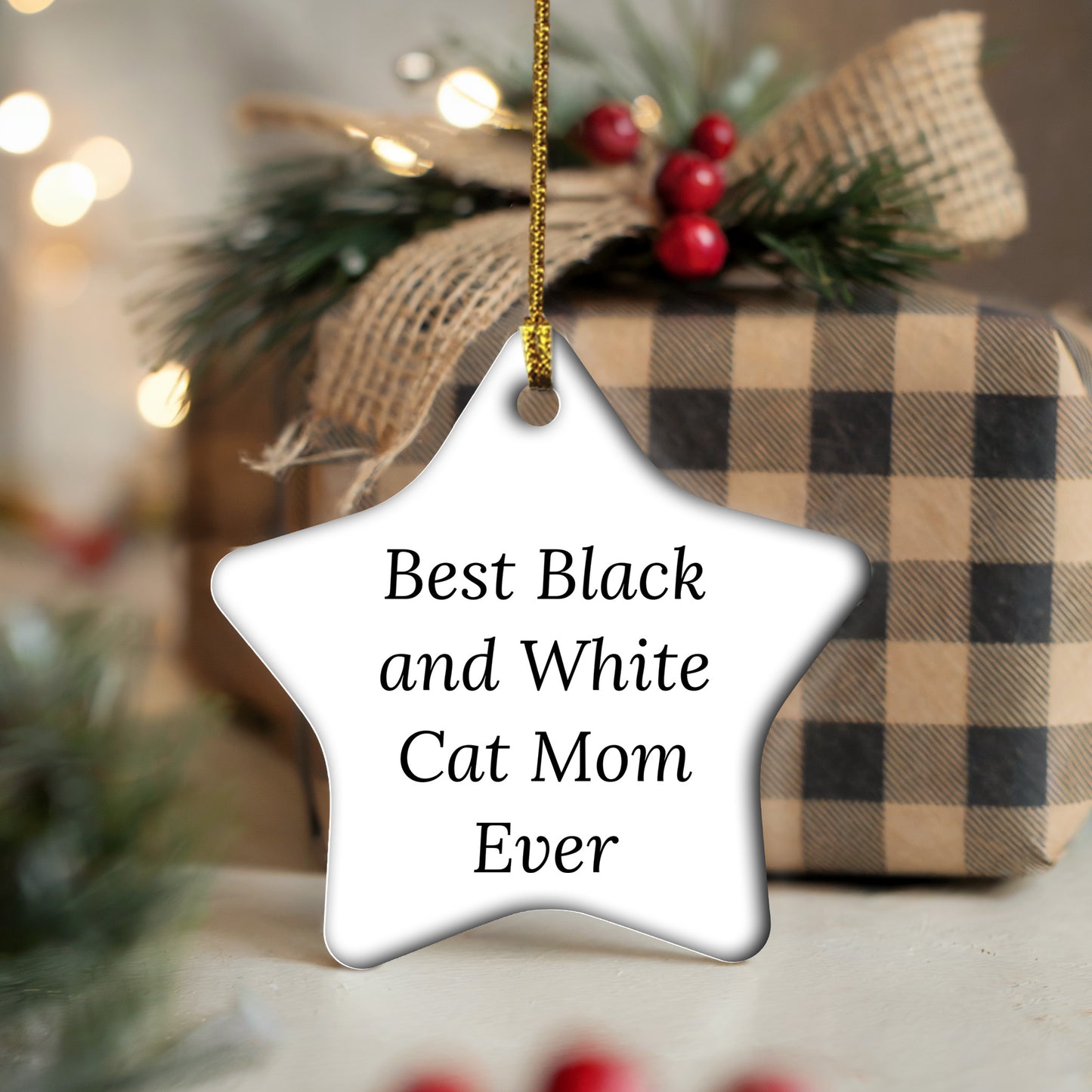 Black and White Cat Mom Gifts from Friends for Christmas Unique Star Ornament