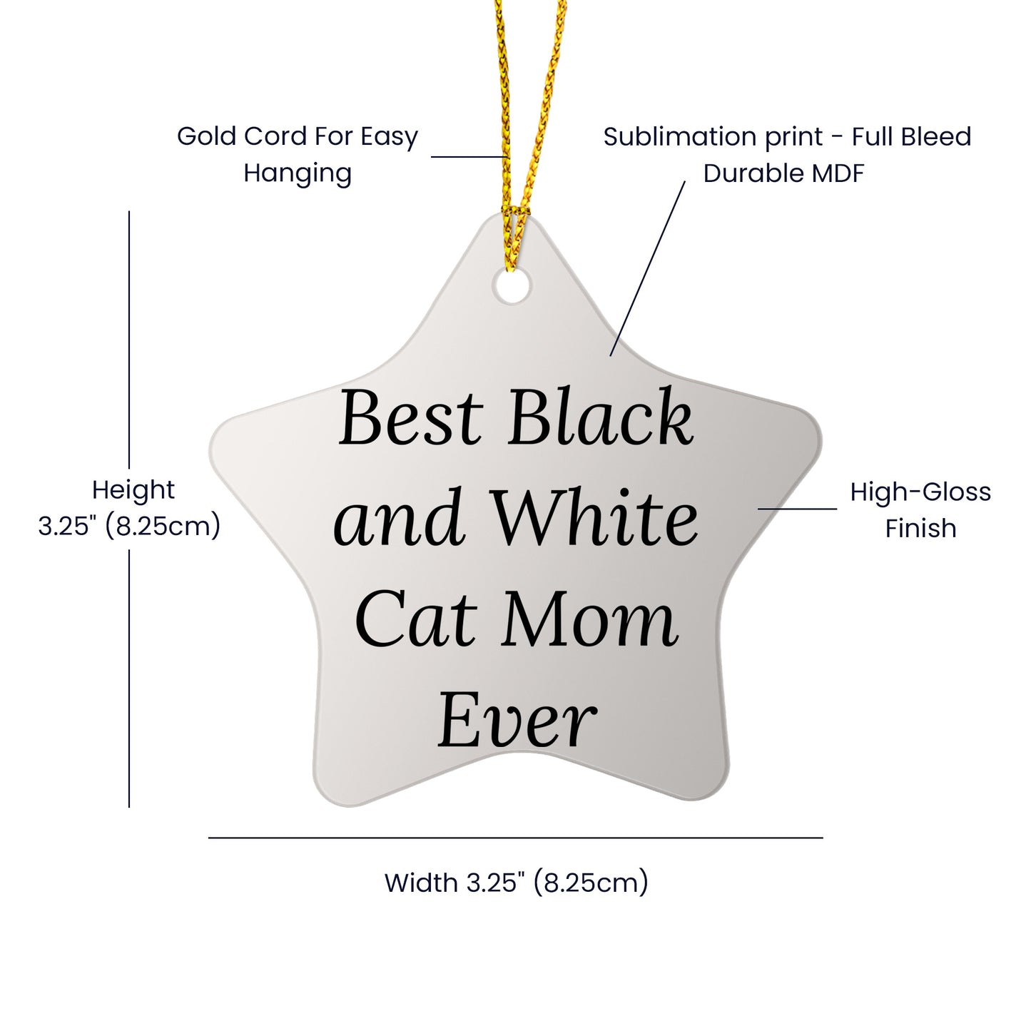 Black and White Cat Mom Gifts from Friends for Christmas Unique Star Ornament