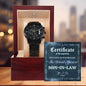 Son-In-Law Wedding Day Gift-Certificate Of Achievement-Black Chronograph Watch - Mallard Moon Gift Shop