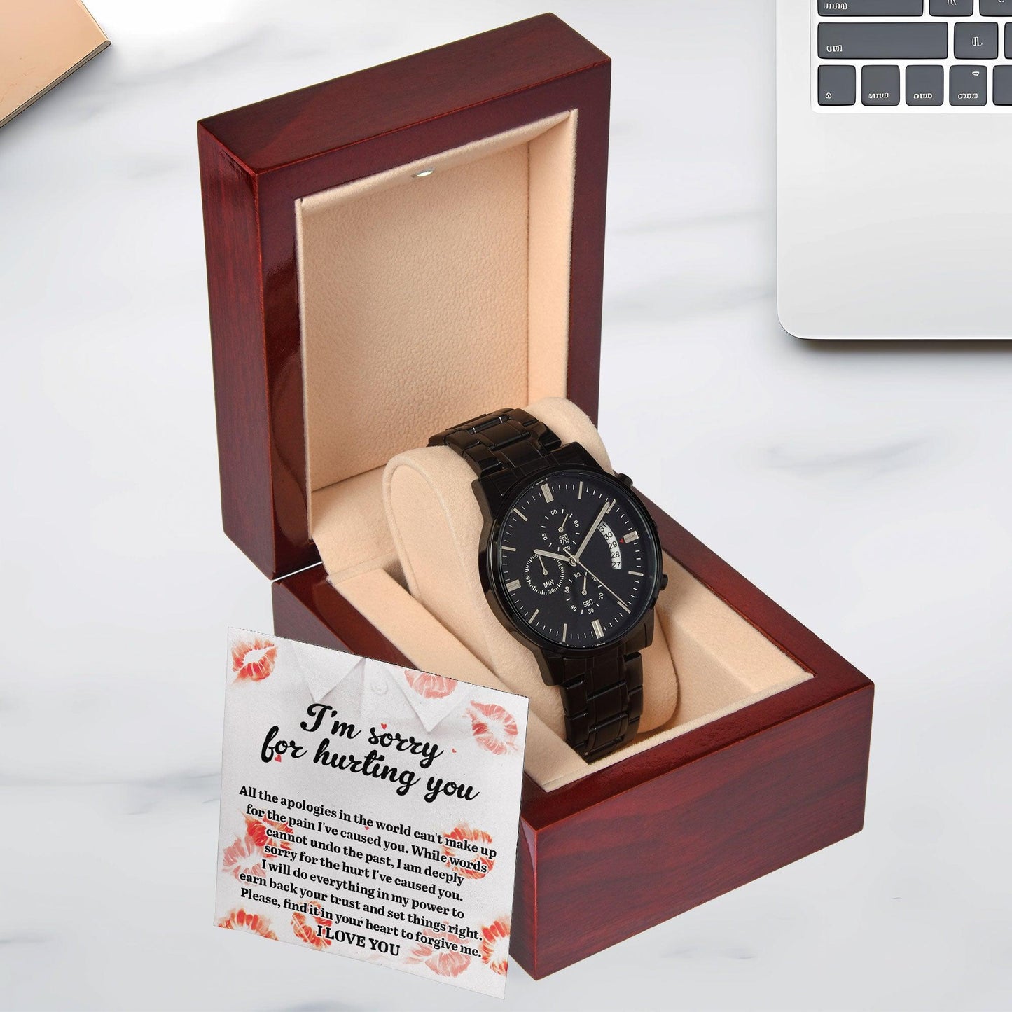 Gift for Boyfriend, Husband-Sorry, Set Things Right - Black Chronograph Watch - Mallard Moon Gift Shop