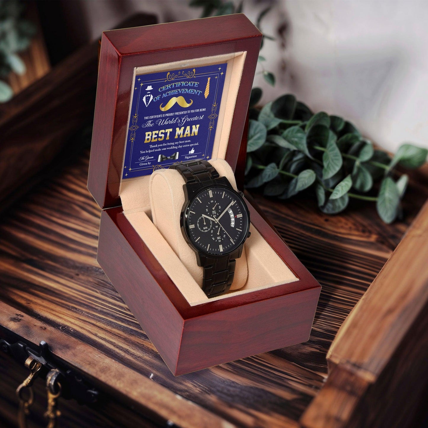 Best Man Wedding Day Gift World's Greatest Best Man - Black Chronograph Watch - Mallard Moon Gift Shop