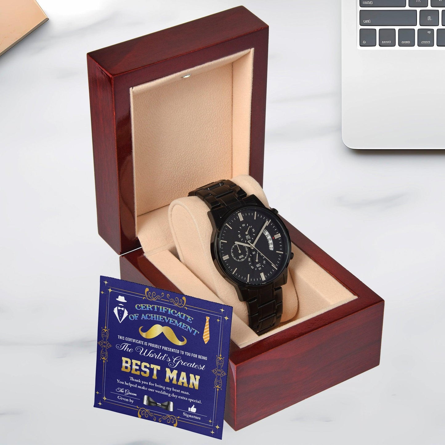 Best Man Wedding Day Gift World's Greatest Best Man - Black Chronograph Watch - Mallard Moon Gift Shop