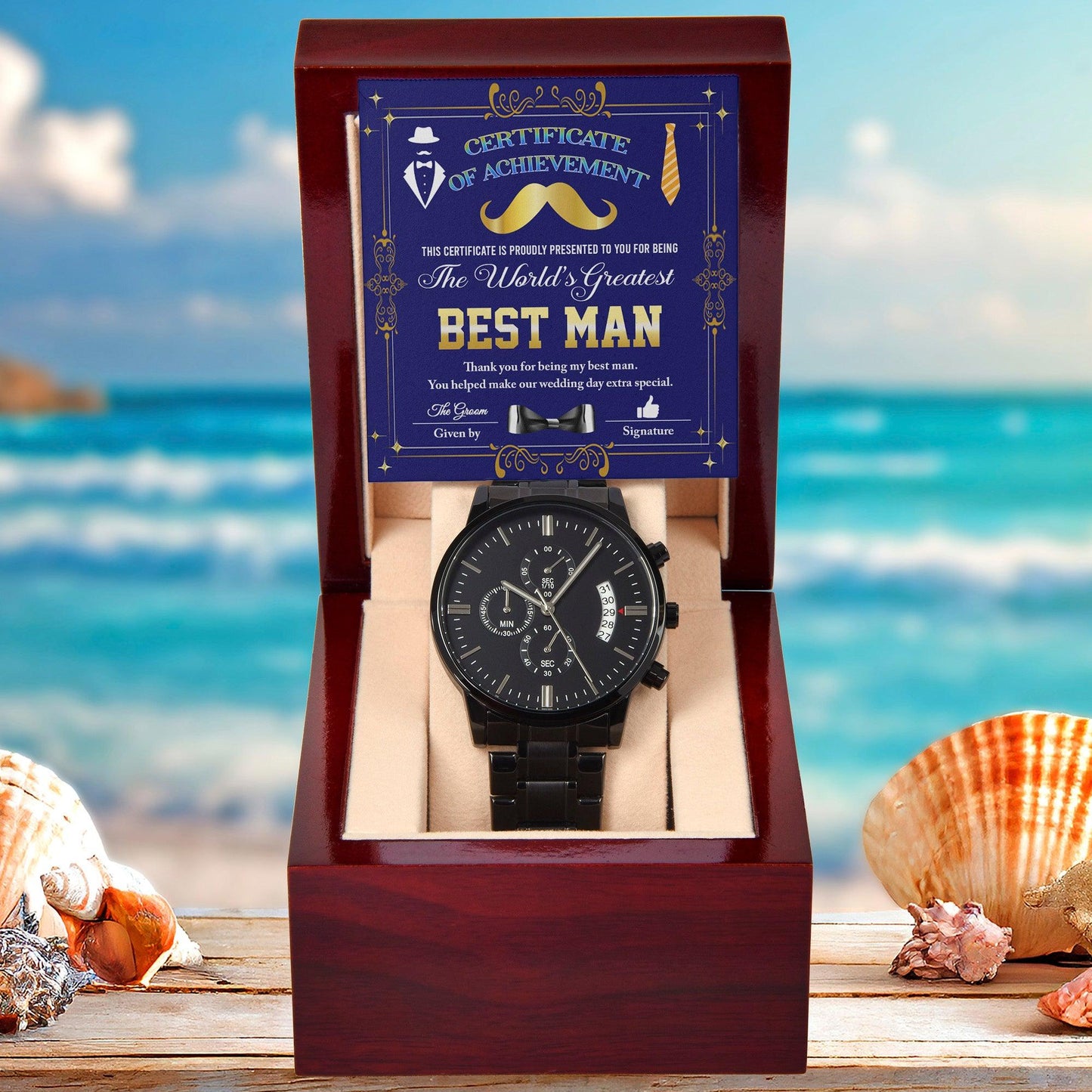 Best Man Wedding Day Gift World's Greatest Best Man - Black Chronograph Watch - Mallard Moon Gift Shop