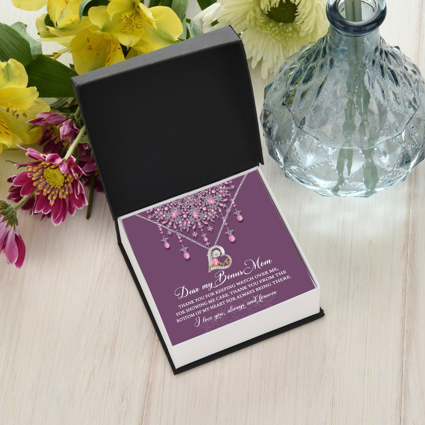 Dear Bonus Mom Thank You for Always Being There Heart Pendant Necklace - Mallard Moon Gift Shop