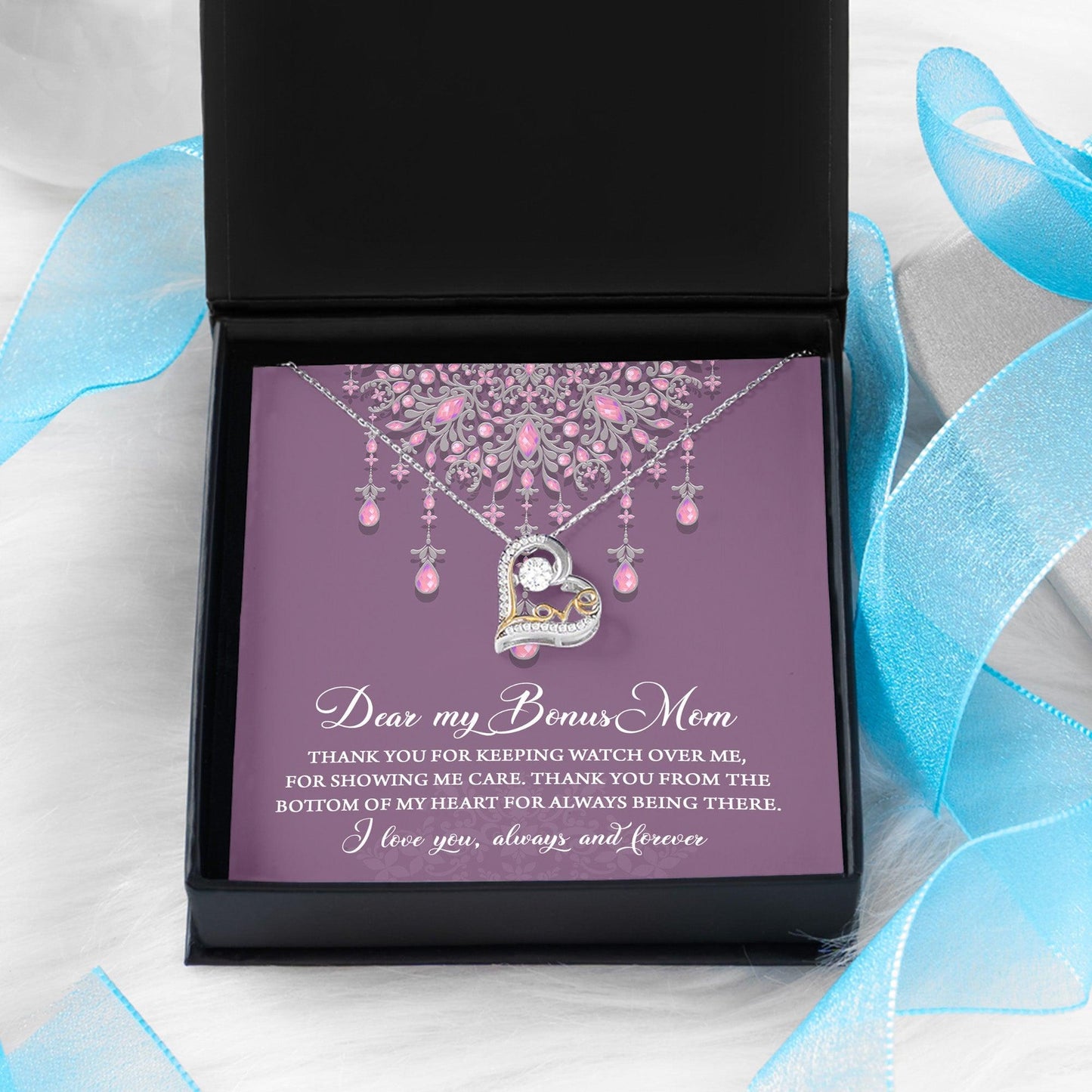 Dear Bonus Mom Thank You for Always Being There Heart Pendant Necklace - Mallard Moon Gift Shop