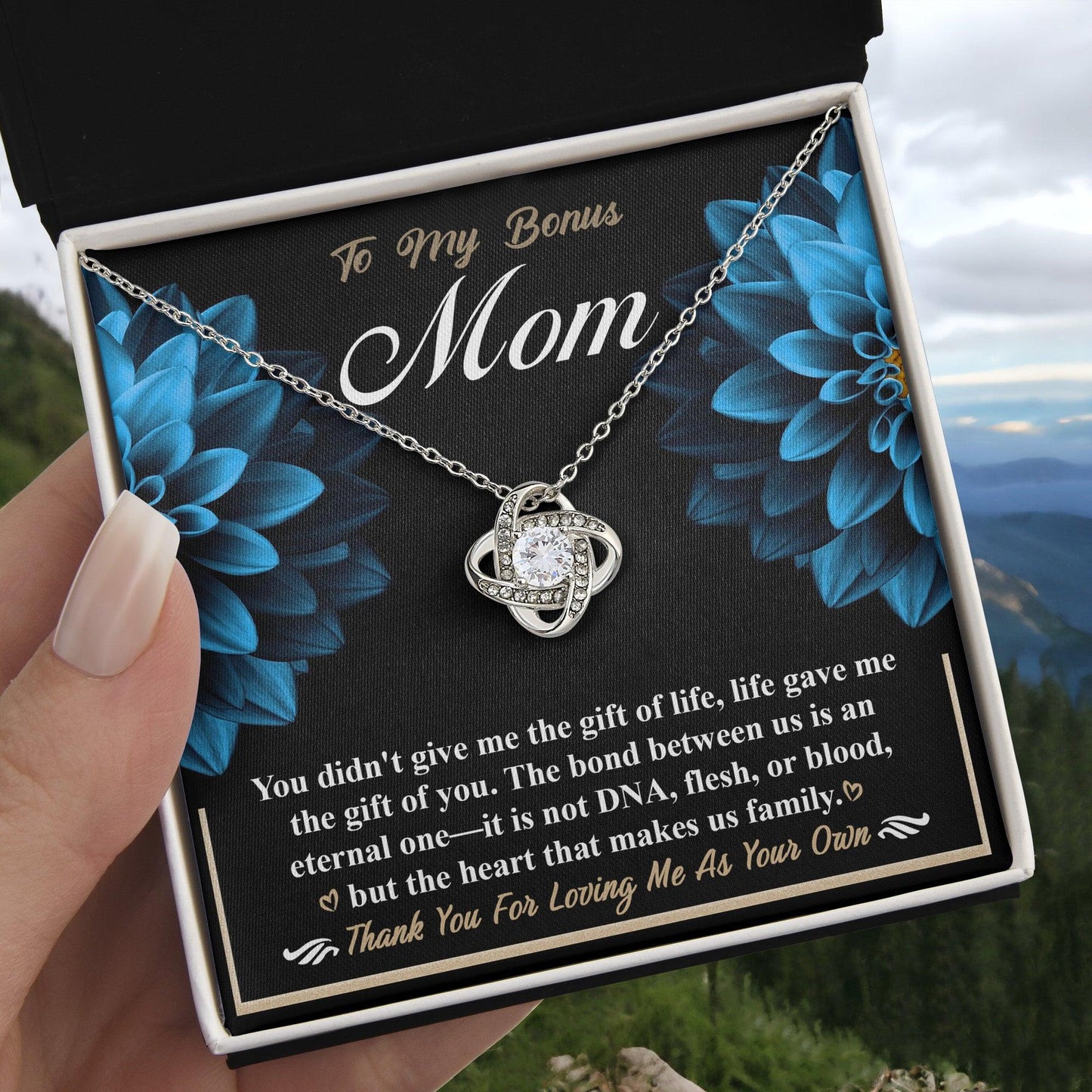 Bonus Mom Love Knot Pendant Necklace Thank You for Loving Me as Your Own - Mallard Moon Gift Shop