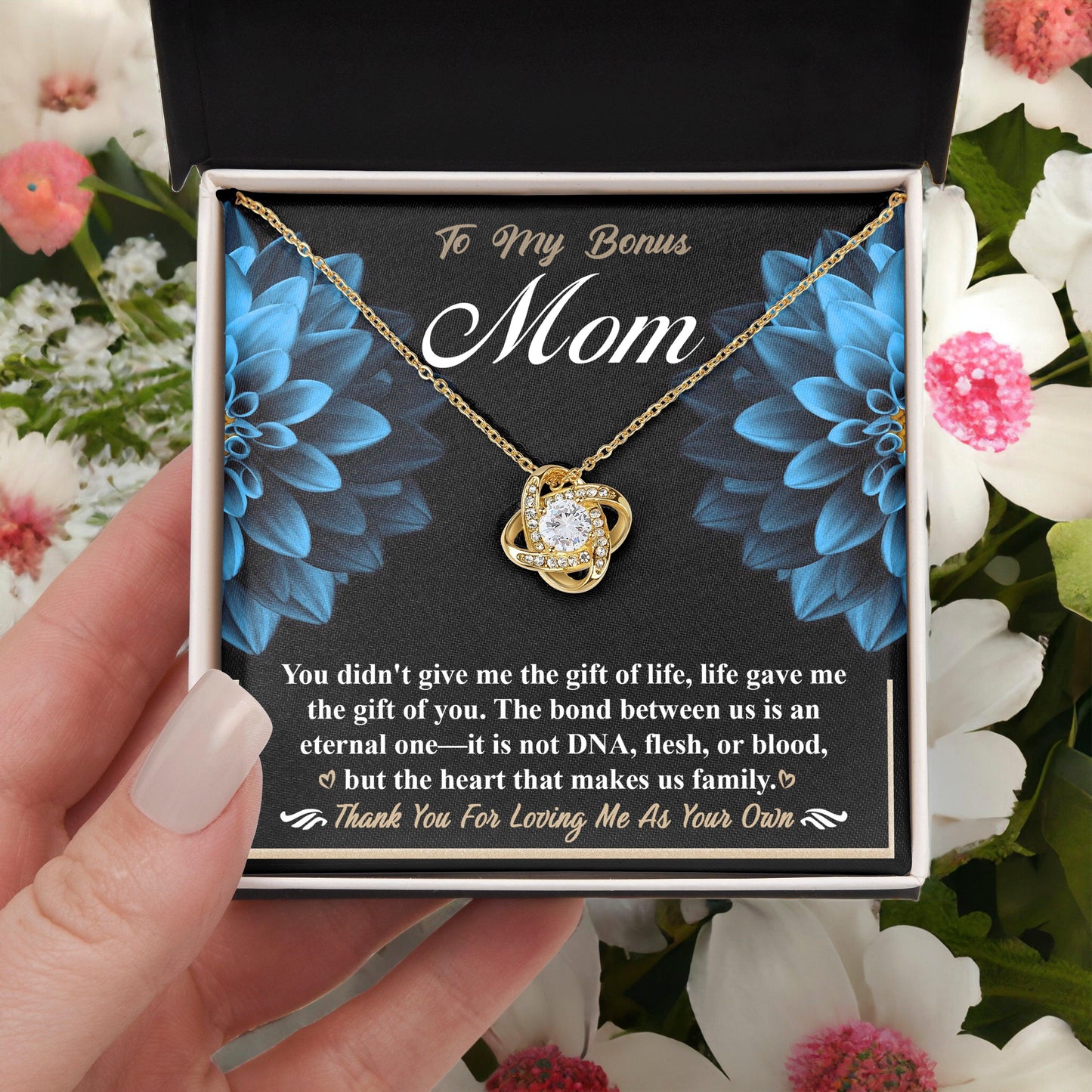 Bonus Mom Love Knot Pendant Necklace Thank You for Loving Me as Your Own - Mallard Moon Gift Shop