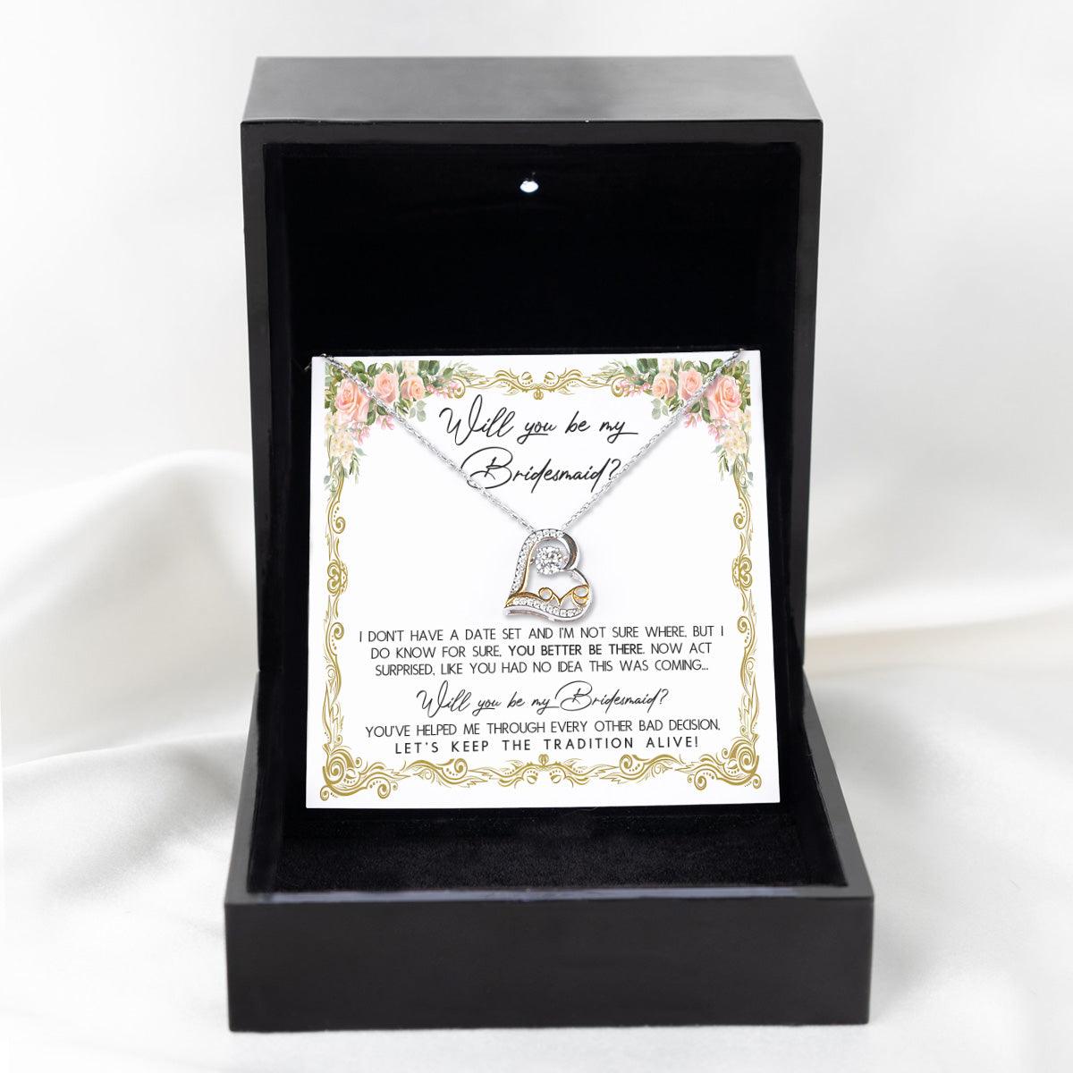 Bridesmaid Proposal Gift Keep The Tradition Alive -Love Dancing Heart Pendant Necklace Be My Bridesmaid Wedding Gift from Bride - Mallard Moon Gift Shop