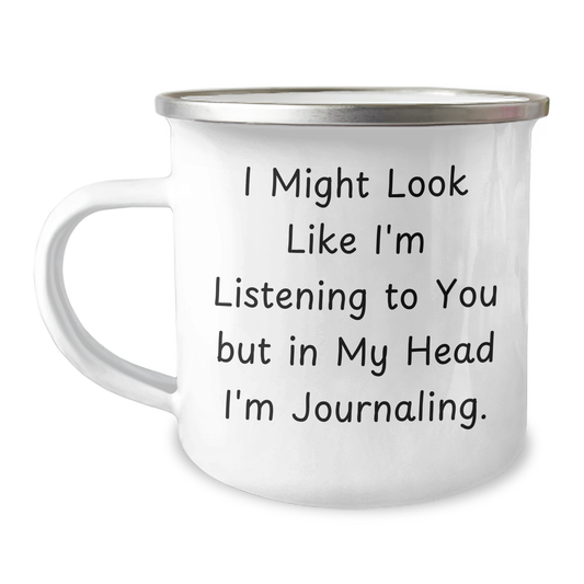 Funny Journaling Gifts for Men, 'I Might Look Like I'm Listening' Camping Mug, Father's Day Unique Gifts from Family - Image 1