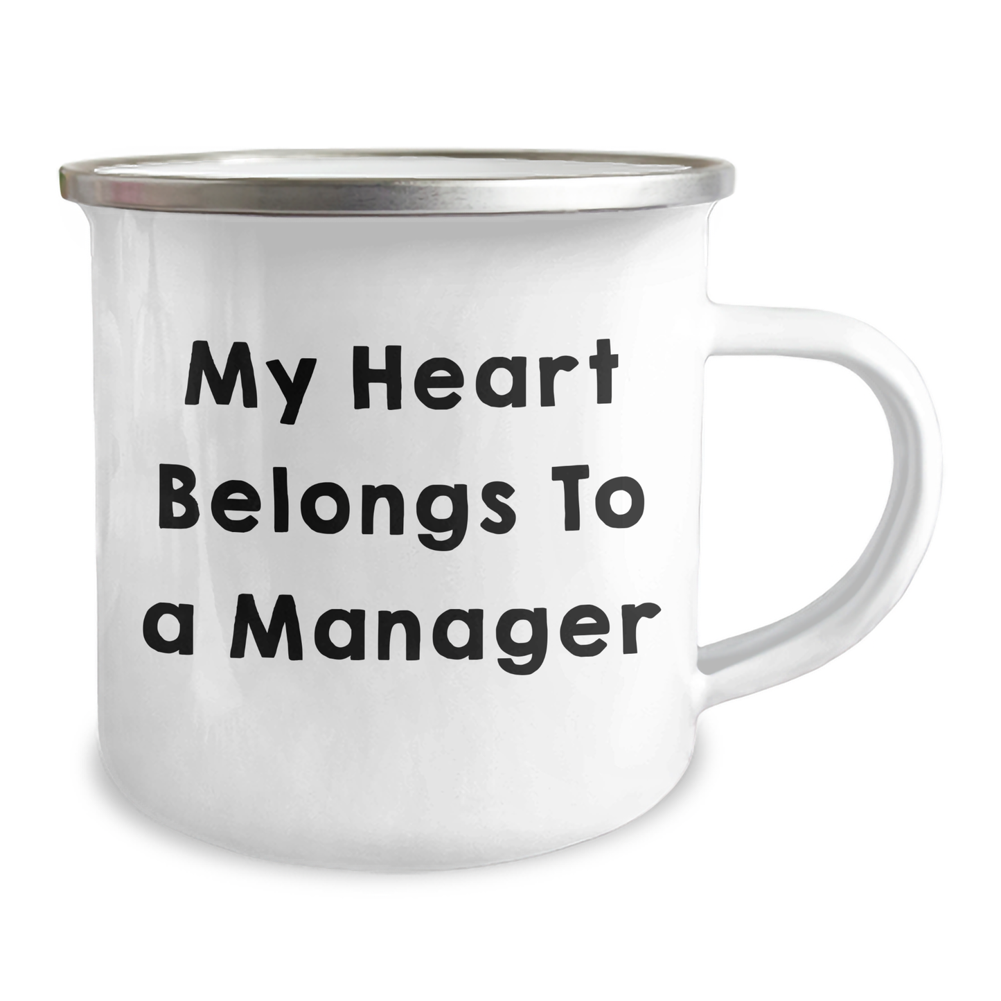 Manager's Heart Belongs to Camping Mugs, Funny Gift from Friends to Boss on Graduation, 12 oz Stainless Steel with Enamel Finish - Image 2