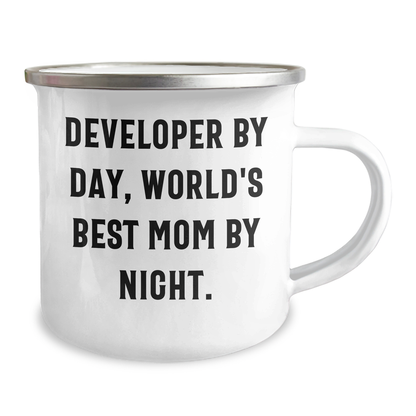 Funny Developer Gifts, Developer By Day, World's Best Mom By Night. 12 oz Camping Mug, Perfect for Graduation - Image 2