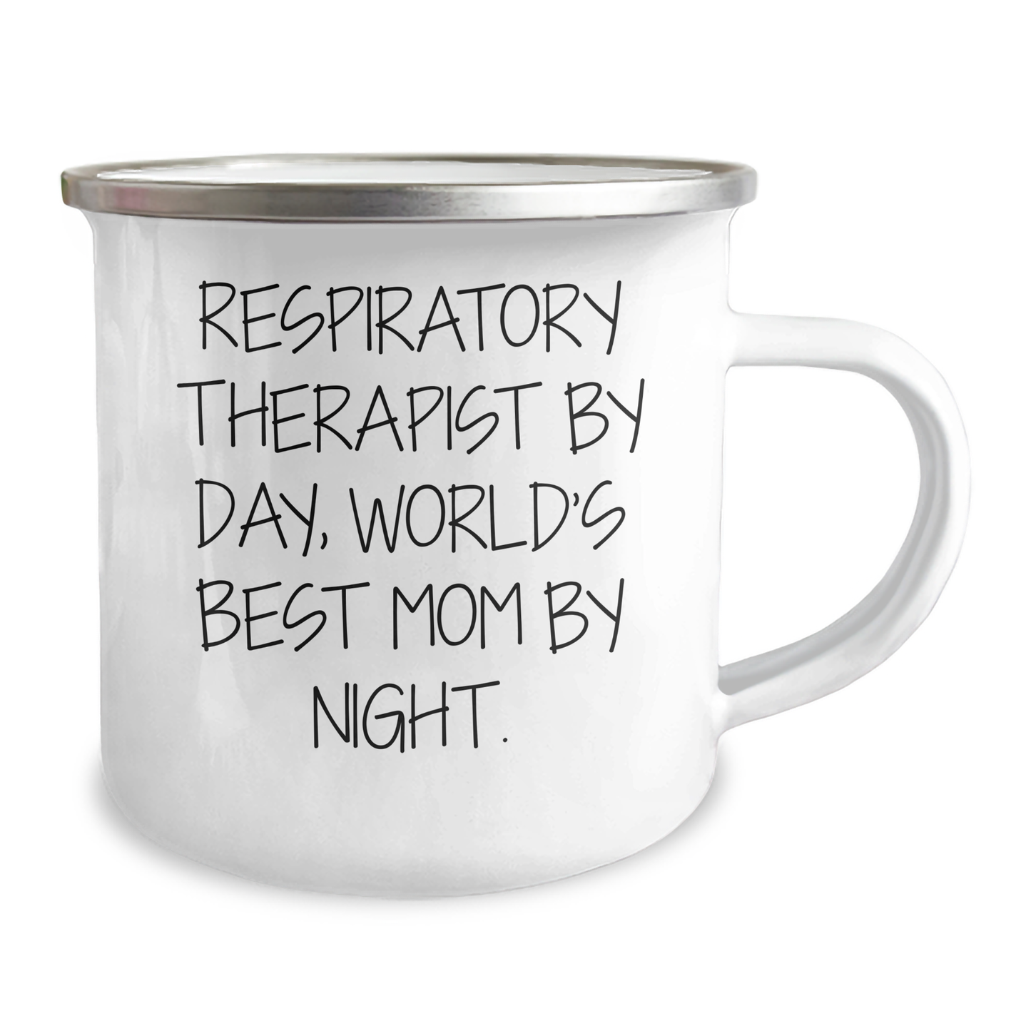 Respiratory Therapist Camping Mug, Funny Quote Gifts for Men, Father's Day Unique Gifts from Family, 'Respiratory Therapist By Day, World's Best Mom By Night', 12 oz Stainless Steel Enamel Finish - Image 2
