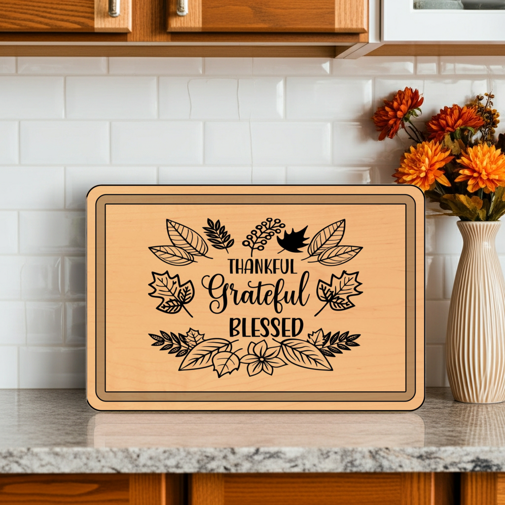 Engraved Wooden Cutting Board, Thankful Grateful Blessed Kitchen Decor, Personalized Gift for Thanksgiving, Wedding, Housewarming