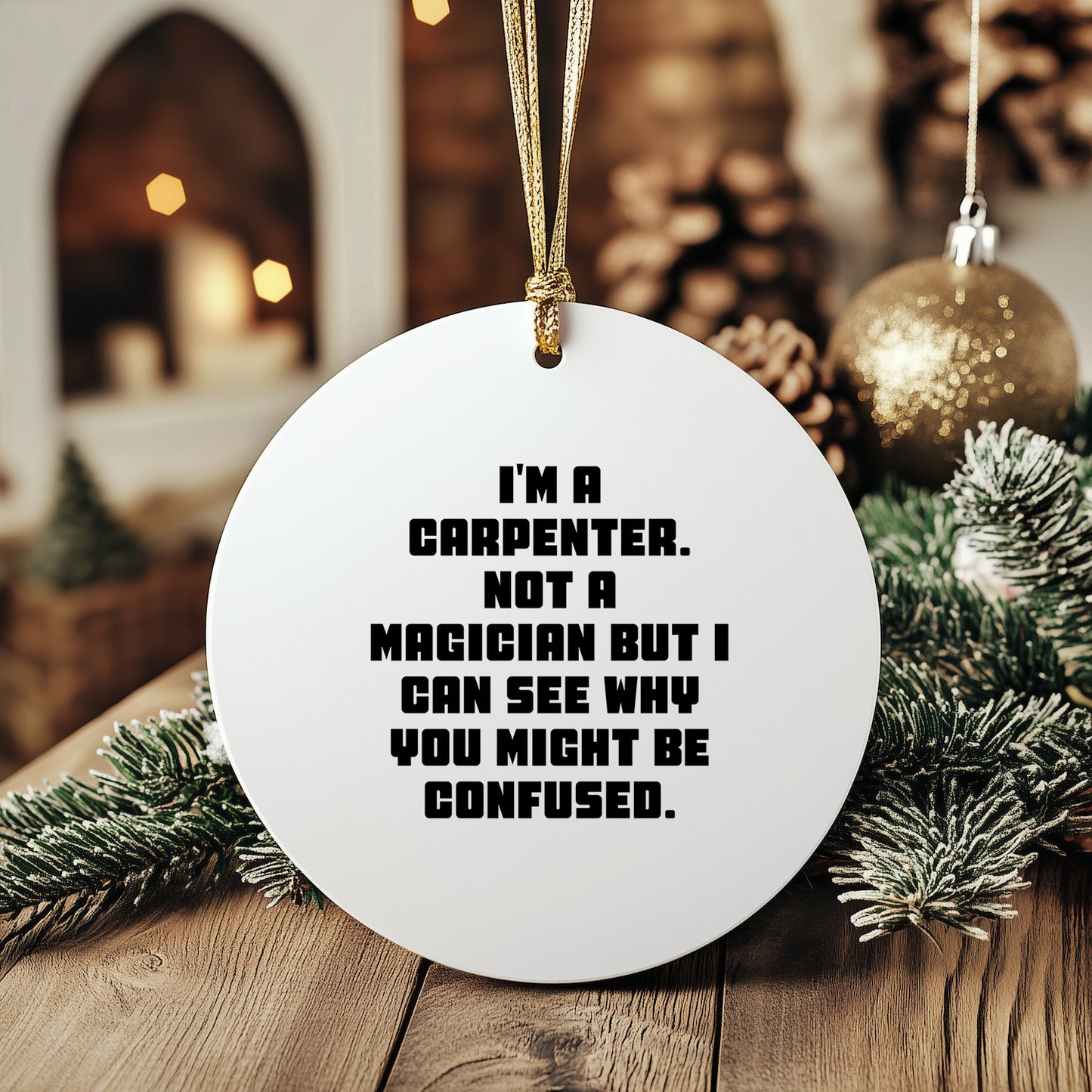 Carpenter Gifts from Friends, Funny Circle Ornament for Him, I'm A Carpenter, Not A Magician, Christmas Unique Gifts