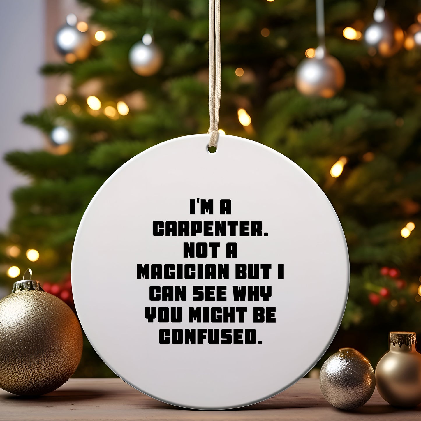 Carpenter Gifts from Friends, Funny Circle Ornament for Him, I'm A Carpenter, Not A Magician, Christmas Unique Gifts