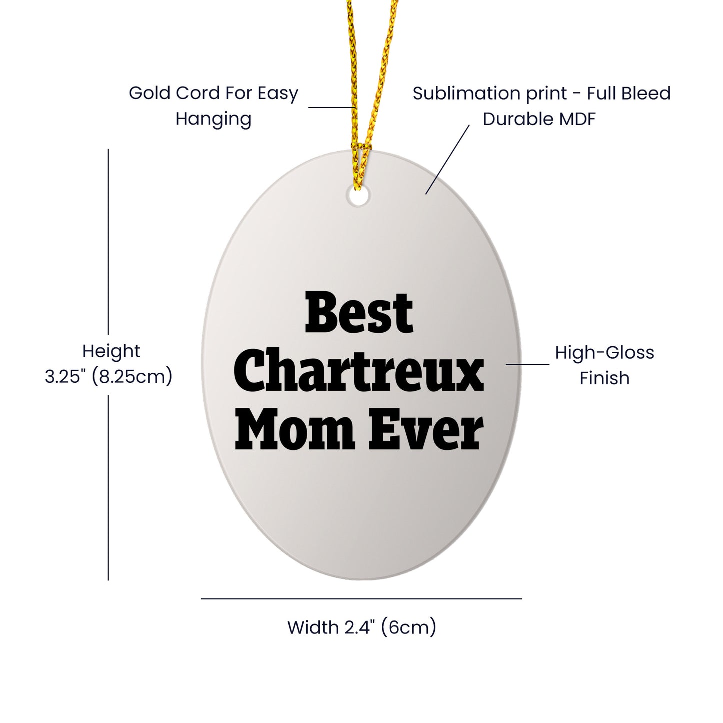 Chartreux Cat Mom Gifts from Friends for Christmas - 'Best Chartreux Mom Ever' Oval Ornament, White, 3.25" Tall