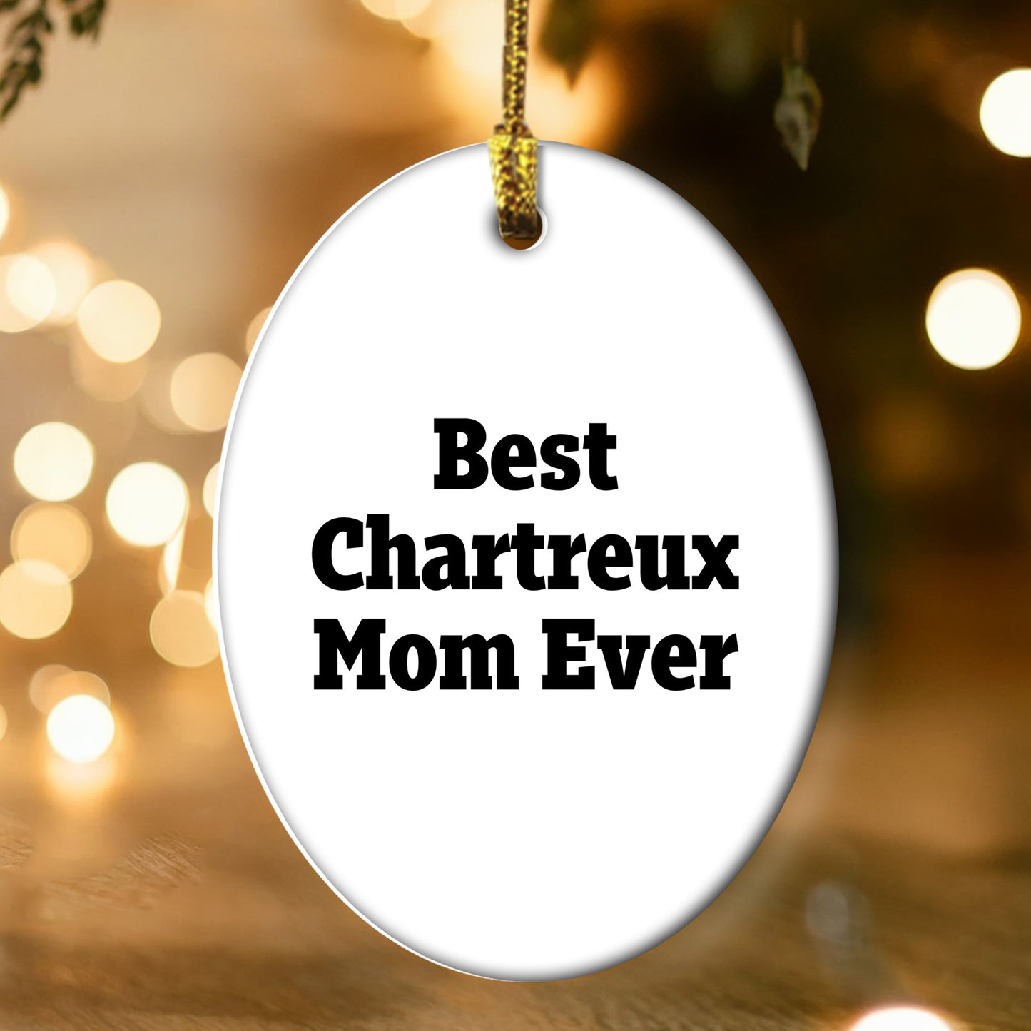 Chartreux Cat Mom Gifts from Friends for Christmas - 'Best Chartreux Mom Ever' Oval Ornament, White, 3.25" Tall