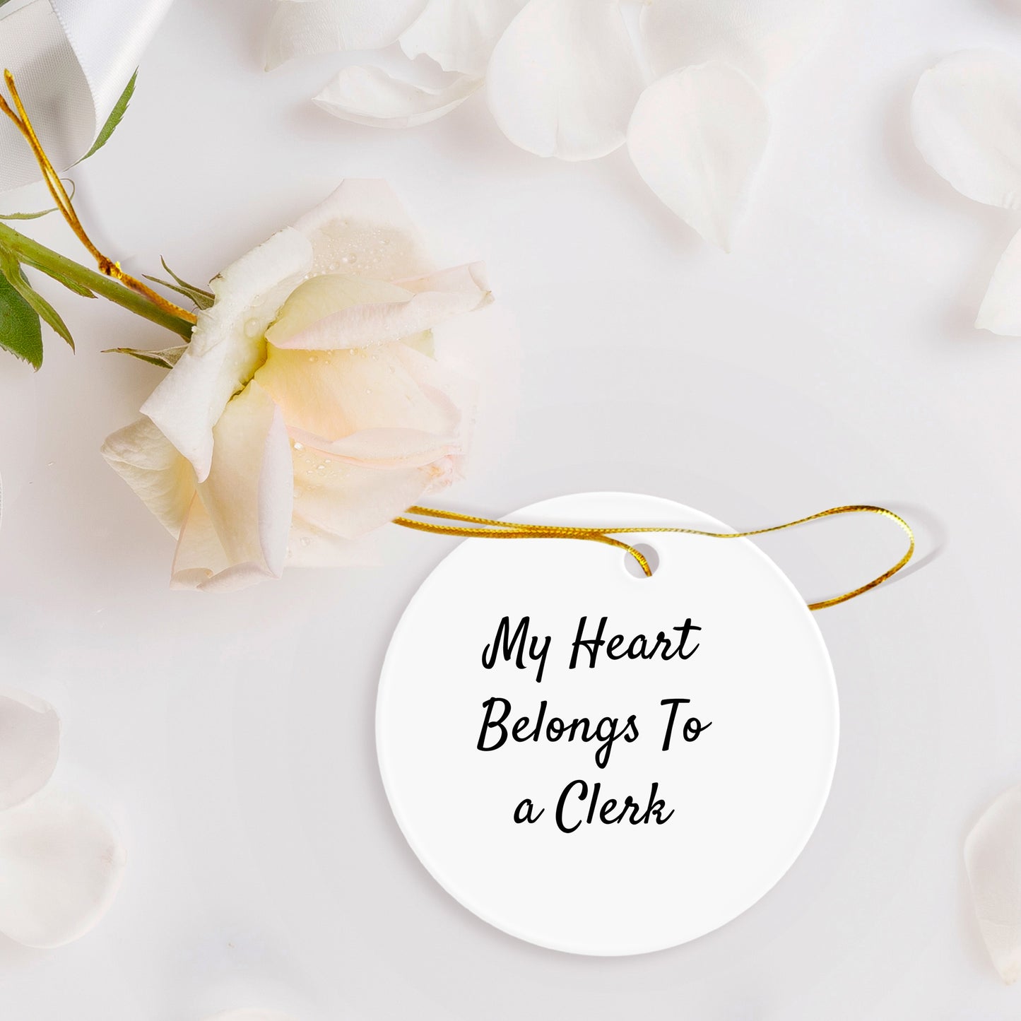 Clerk's Heart Belongs to Me Funny Circle Ornament Gifts for Men from Friends, 'My Heart Belongs To A Clerk' Christmas Decorations