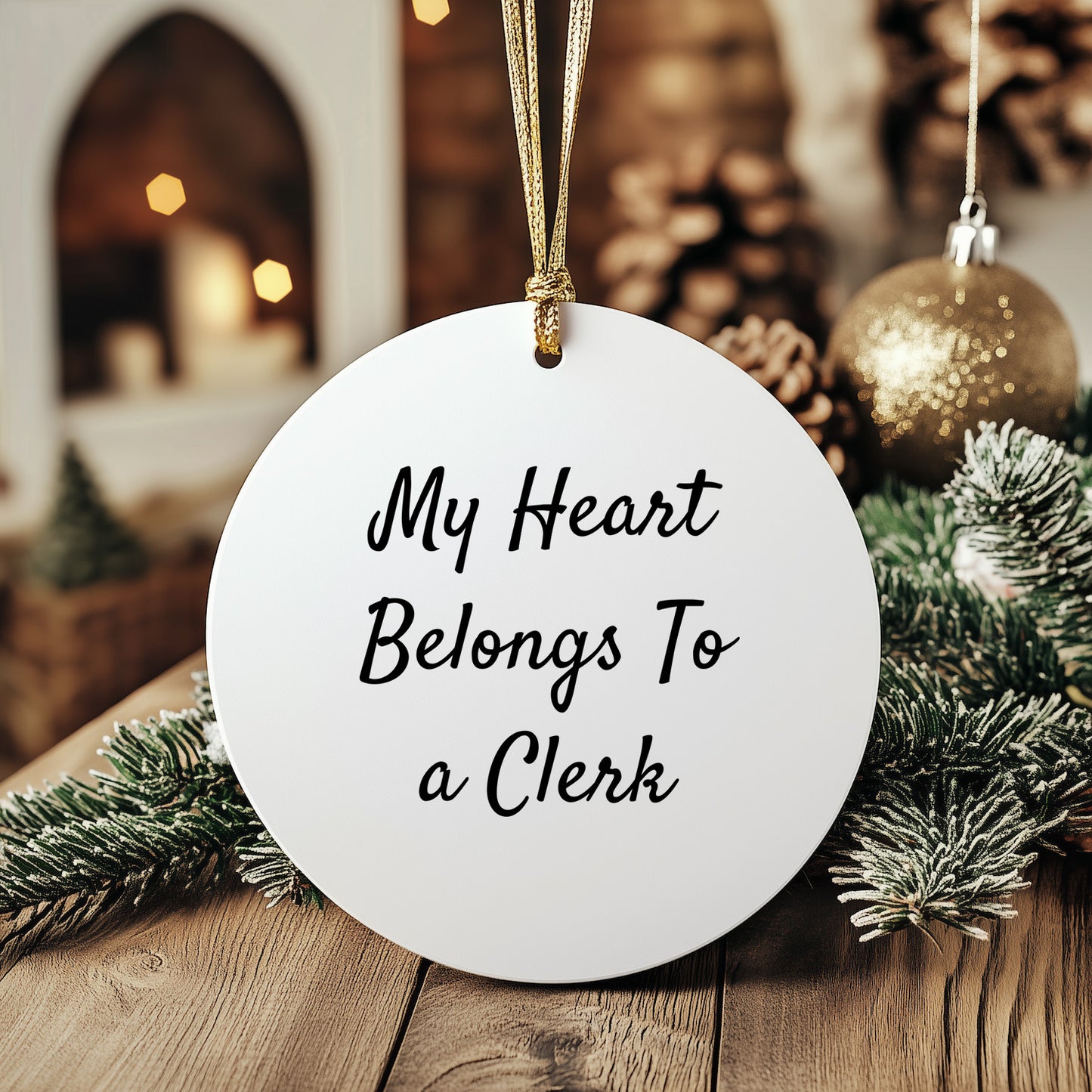 Clerk's Heart Belongs to Me Funny Circle Ornament Gifts for Men from Friends, 'My Heart Belongs To A Clerk' Christmas Decorations