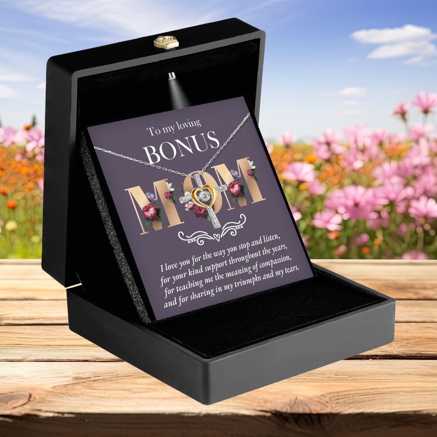 Bonus Mom Cross Pendant Necklace Thank You for Your Kindness Throughout the Years - Mallard Moon Gift Shop