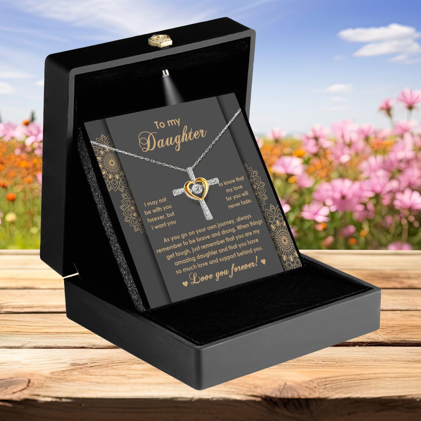 Daughter Gift for Birthday, Christmas, Graduation Inspirational Brave and Strong Cross Pendant Necklace - Mallard Moon Gift Shop