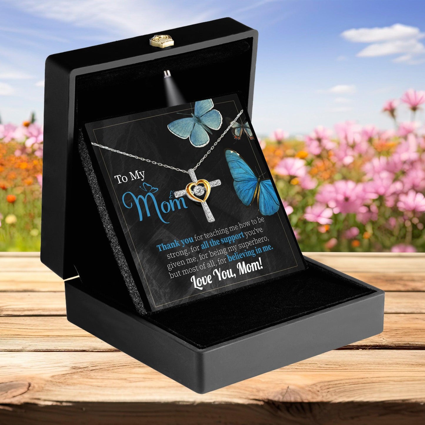 To My Mom Thank you for Believing In Me Cross Pendant Necklace Gift for Mother's Day Birthday - Mallard Moon Gift Shop